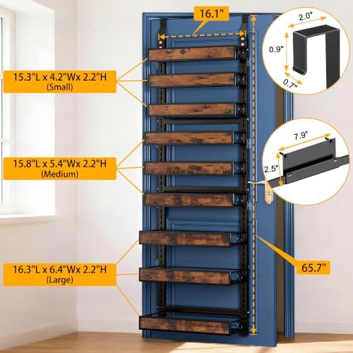 9 Tier Over The Door Pantry Orangizer 2 IN 1 Wall Mounted or Hanging Spice Rack with Adjustable Wood Basket,Heavy Duty Seasoning Storage Shelf for Kitchen Pantry and Bathroom Black - Image 2