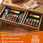 Orange Silverware Set with Expandable Drawer Organizer for 6-24 Piece Stainless Steel Flatware Set with Spoons, Forks, Knives, Heavy Duty Mirror Polished for Home/Kitchen/Restaurant (Orange-Gold) - Image 2