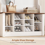 Itaar Hall Tree with Bench and Shoe Storage, 3-in-1 Entryway Bench with Coat Rack, Hall Tree with Adjustable Shoe Storage and Hanging Hooks, White and Brown (White and Brown) - Image 5