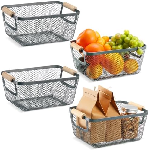 Ziliny 4 Pcs Mesh Wire Baskets for Organizing, Small, Dark Gray by Ziliny