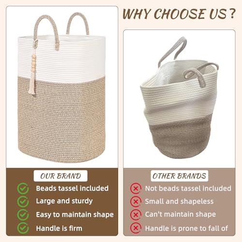 Woven Laundry Basket for Clothes, 100L Large Rectangle Laundry Hampers with Beads Tassel, Nursery Storage Basket for Toys, Tall Dirty Clothes Hamper for Bedroom Aesthetic, Laundry Room Organization - Image 3