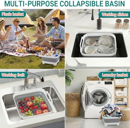Yecuip Collapsible Baby Bottle Wash Basin w/Drying Rack & Drain Plug, Gray - Image 4