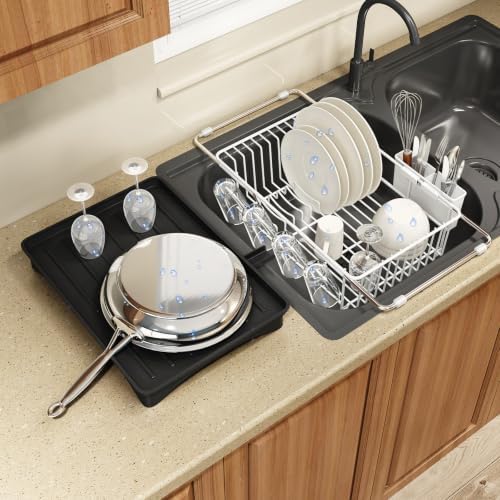 MAJALiS White Expandable Dish Drying Rack Over Sink with Extra Drainboard by MAJALiS