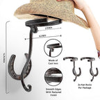 Cowboy Hat Rack - Set of 2 Decorative Wall-Mounted Holder - Heavy-Duty Iron Hanger and Organizer DIY Kit for Hats, Coats and Keys - Rustic Western Horseshoe Hooks for Storage and Display - Image 2
