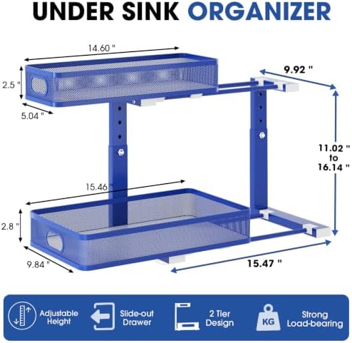 Under Sink Organizer, 2-Tier Pull-Out Cabinet Storage Shelf, Dark Blue - Image 2