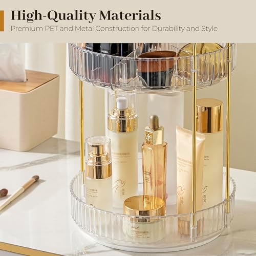 Aveniee 360 Rotating Makeup Organizer for Vanity, Upagraded Perfume Skincare Bathroom Counter Organizers with Brush Divider, Two Tier Spinning Lipstick Cosmetic Lotion Storage,White - Image 5