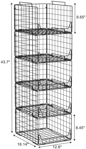 Jakyitvi 5-Tier Stackable Closet Organizer Shelf – Foldable Metal Storage Bins for Clothes, Sweaters & Towels | Stylish Black Wire Baskets for Bedroom, Wardrobe, Dorm or Entryway - Image 3