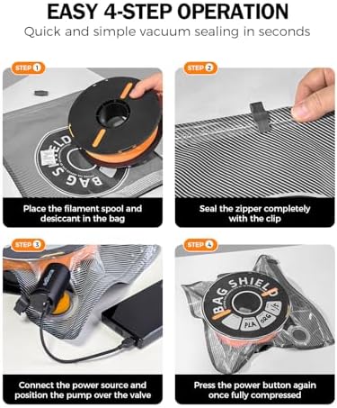 3D Printer Filament Storage Bags with USB Vacuum Pump, 20 Reusable Vacuum Storage Bags for 1kg Spools, 20 Desiccants, 5 Clips, Moisture-Proof Dustproof Storage for PLA, ABS, PETG - Image 3