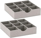 Household Essentials Drawer Organizer Tray with Fabric Cover and 9 Square Compartments, Gray, Set of 2 by HouseholdEssentials