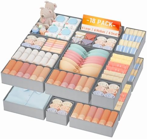 DIMJ Drawer Organizer Clothes Storage - 18 Pack Baby Dresser Organizer for Nursery, Foldable Closet Drawer Organizer Bins for Bedroom Organization, Fabric Storage Dividers for Socks, Underwears, Bras by DiMJ