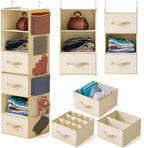 6-Shelf Hanging Closet Organizer With Drawers – Foldable 6 Tier Hanging Closet Shelves for Clothes, Shoes & Purse Hanging Storage Organizer with 3 Separable Drawers & 6 Large Mesh Pocket (Beige) by Abritex