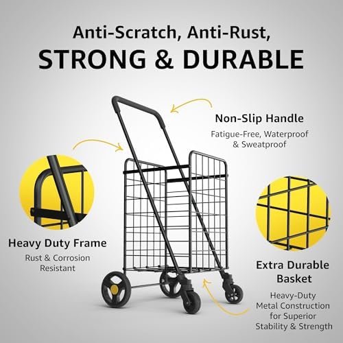 Our Modern Space Shopping Cart & 360° Swivel Wheels | Foldable Collapsible & Lightweight | Perfect for Groceries Laundry Utility Cart - Black - Image 4