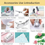 Office Supplies,Desk Accessories,Desk Organizer,Stapler,Tape Dispenser,Folding Phone Holder,Scissors,Notebook,Staple Remover,Staples,Clear Tape,Sticky Notes,Paper Clips,Bookmark,Pen,Pen pals Ect.27pcs - Image 3