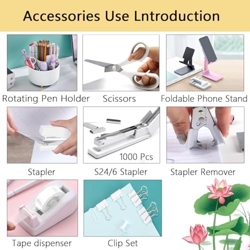 Office Supplies,Desk Accessories,Desk Organizer,Stapler,Tape Dispenser,Folding Phone Holder,Scissors,Notebook,Staple Remover,Staples,Clear Tape,Sticky Notes,Paper Clips,Bookmark,Pen,Pen pals Ect.27pcs - Image 3