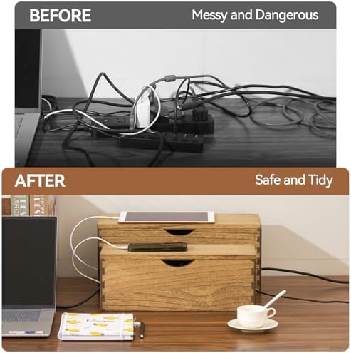 KIRIGEN Wooden Cable Management Box Set of 2, Cord Organizer, Brown - Image 5