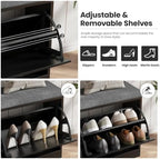 Halitaa Entryway Bench with Shoe Storage and Coat Rack, Fluted Storage Bench with Cushioned Seat and 2-Tier Flip-Drawer Shoe Cabinet, Shoe Bench for Hallway Mudroom Bedroom,Black - Image 5