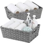 Onlytak Large Wicker Storage Basket, Metal Frame, Set of 2, Washable Waterproof, 15" x 10.3" x 5.2", Grey Color, Woven Basket for Pantry, Toilet, Bathroom, Bedroom, Patio by onlytak