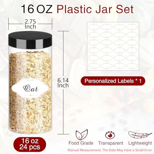 PeacePeo 16 OZ Plastic Jars with Lids, 24 Pack Clear Storage Containers - Image 2