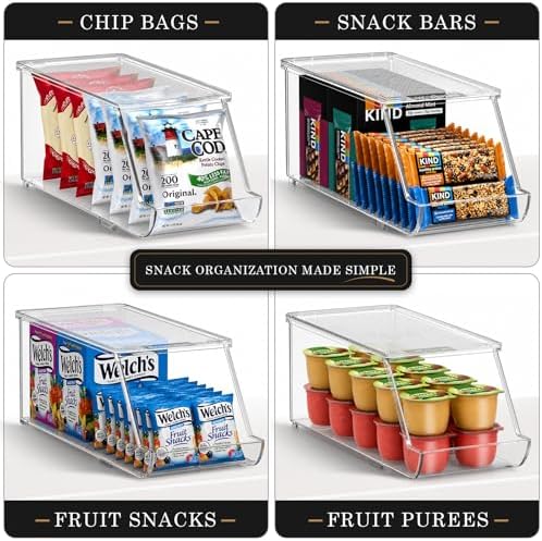 Sorbus Snack Organizer for Pantry, Clear Stackable Chip Bins (4 Pack) - Image 5