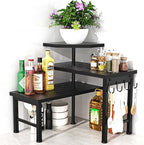 Counter Organizer Shelf, 3 Tier Moveable Black Corner Shelf Organizer with Hook, Counter Shelf for Kitchen Bathroom Spice Rack Coffee Area Over Sink Dresser Table (Black) by Elevateyourspacenaturally