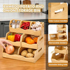 Bamboo Potato Onion Storage Bins, 3 Tier Stackable Produce Basket - Image 3