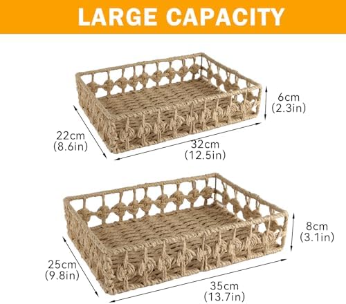 2 Pack File Folders Organizer,Woven Storage Basket for Folders,Mail,Letter,Office Supplies Desk Accessories for Women,Paper Letter Tray Desk Organizer,Stackable File Storage Desktop Organizer - Image 7