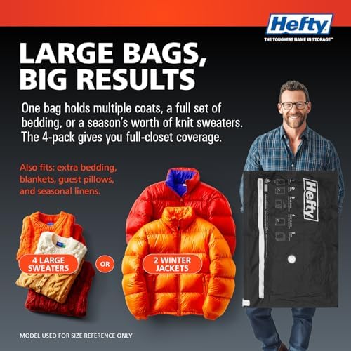 Hefty MAX Shrink-Pak Vacuum Seal Storage Bags for Clothing, Travel, Bedding | Tear & Water Resistant, Dual-Valve Space Saver Compression Bags - Large, 4-Pack - Image 5