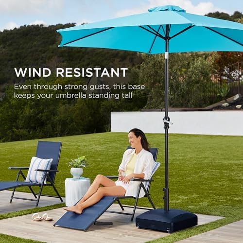 Best Choice Products 123lb Capacity Fillable Mobile Umbrella Base Heavy Duty Market Stand for Patio, Deck, Poolside w/ 4 Wheels, 2 Locks, 2 Knobs, Wind-Resistant Design - Navy Blue - Image 3