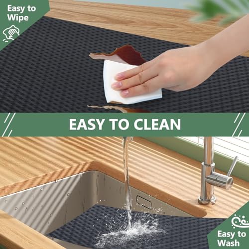 Shelf Liners, Non-Adhesive Drawer Liner, Waterproof & Oil-Proof Kitchen Cabinet Cupboard Liner Plastic EVA Material BPA Free Fridge Liner Mats Paper Protector for Shelves (Black/16in x 240in) - Image 5