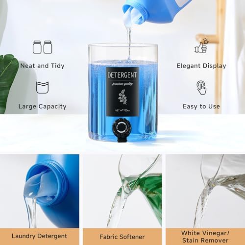 1 Glass Laundry Detergent Dispenser with Black Bamboo Lid - 120 Oz Liquid Detergent, Laundry Soap & Fabric Softener Dispenser for Laundry Room Organization and Storage with 1 Cups & 4 Labels - Image 4