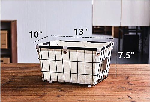 Handmade -Open Storage Bread Food Basket,Kitchen Cabinet and Pantry Storage Organizer Bin & Containers- Two Cut-Out Handles Wire Metal with Canvas Lining 13x10x7.5 Inches Black - Image 6
