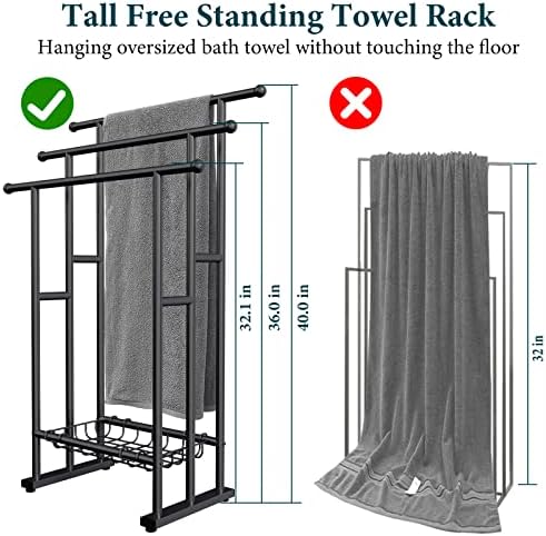 Kayfia 40'' Freestanding 3 Tier Alloy Steel Towel Rack with Storage Basket - Image 2
