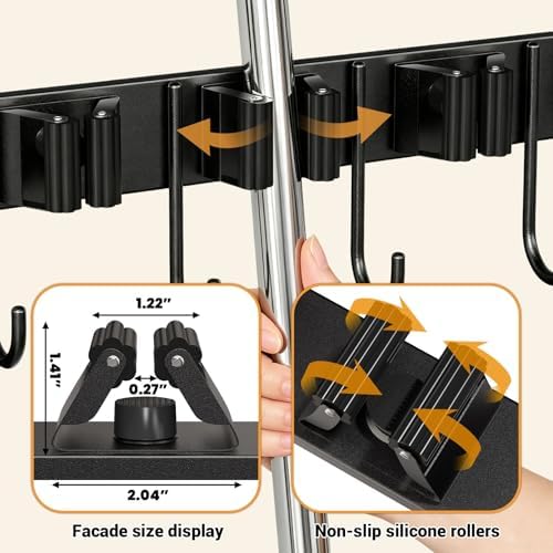 Broom Holder Wall Mount, Broom and Mop Organizer Wall Hanging with Shelf - Image 3