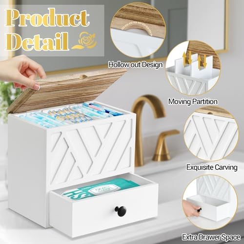 Tampon Holder for Bathroom Decor, Feminine Product Organizer with Lid and Drawer, Shark Week Tampon Storage, Wood Pad and Tampon Organizer for Toilet Organizer, Bathroom Accessories Box for Girl Stuff - Image 6