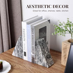 Koville Marble Bookends for Shelves, Large Bookends for Heavy Books, Natural Stone Book Stopper for Books CD Movies, Aesthetic Decorative Book Ends (Grey) - Image 7
