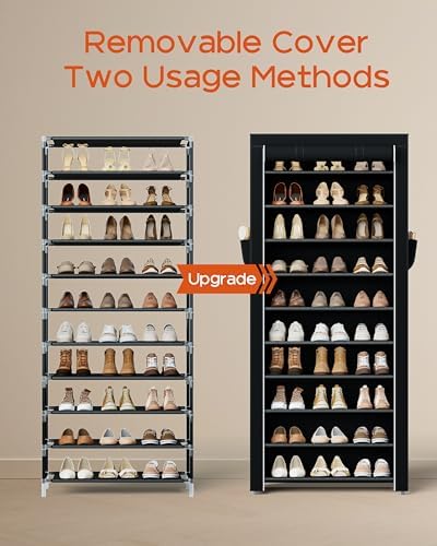 CASAMAYA Shoe Rack with Covers, 10 Tiers Tall Shoe Rack Organizer, Large Capacity Shoe Shelf Storage, Hold 30 Pairs of Shoes, Vertical Shoe Storage Organizer for Closet, Entryway, Black, SRT103B01 - Image 5