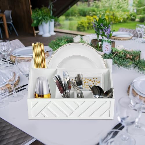 Ukonvi Paper Plate Dispenser, Paper Plate Holder for Kitchen Counter, Wood Rustic Silverware Utensil Caddy, Cutlery Flatware Organizer Box for Cups Spoons Forks Plates Napkins, Kitchen Accessories - Image 3