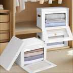 Homsorout Large Closet Storage Bins - Collapsible Clothes Organizer with Handles & Window, Decorative Boxes with Lids, Linen Closet Organizers for Living Room, Dorm, 5 Pack, White - Image 3