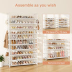 LANTEFUL Tall Shoe Rack 10 Tier Shoe Organizer Large Shoe Shelf with 18 Hooks Storage for 50 Pair Sneaker and Boot, Stackable Vertical Shoe Rack Organizer for Closet, Entryway, Bedroom, White - Image 5