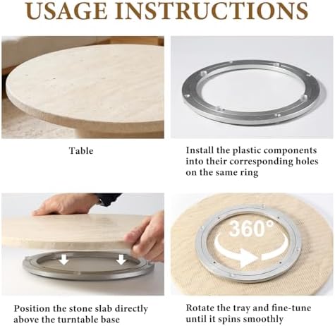 Koville 16'' Beige Marble Lazy Susan Travertine Turntable for Kitchen Dinning, Marble Lazy Susans Organizer for Cabinet, Serving Rotation Spinning Tabletop Organizer Swiveling, Spice Rack Storage - Image 4
