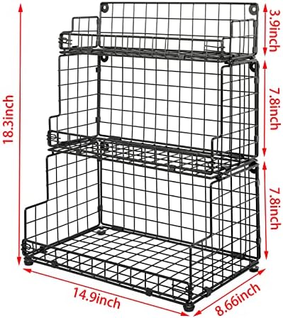 X-cosrack Stackable Wire Basket 3 Tier Countertop& Wall Mounted Metal Storage Basket for Kitchen Pantry Cabinet, Muti-functional Open Front Bin Organizer for Food Fruit Snack, Black - Image 6