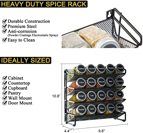 SpaceAid Spice Rack Organizer with 20 Spice Jars, 386 Spice Labels, Chalk Marker and Funnel Set for Cabinet, Countertop, Pantry, Cupboard or Door & Wall Mount - 20 Jars, 9.8" W × 10.8“H, Black - Image 4