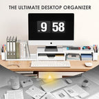 OPNICE Desk Organizers and Accessories, Dual Monitor Stand Riser with Drawer and 2 Pen Holders, Desk Shelf Printer Stand for Office Workspace Organizers, Desktop Organization (White) - Image 5