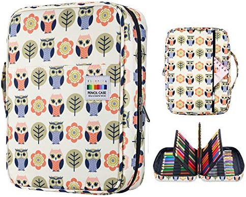 YOUSHARES Colored Pencil Case 220 Slots Pen Case Organizer With Handy Wrap & Zipper, Multilayer Holder for Prismacolor Colored Pencils & Gel Pen (Cartoon Owl) by YOUSHARES