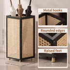 TrailBlaze Rattan-Style Wooden Umbrella Stand for Entryway, Slim Square Umbrella Holder - Removable Drain Tray - Metal Hooks & Raised Feet, Black, 51 x 24 x 24 cm - Image 2