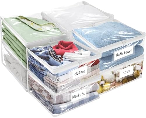 Plastic Storage Bags with Easy-Glide Zipper, Pack of 8, Durable Clear Vinyl Zippered Storage Bags for Clothes Sweaters Comforters Blankets Sheets Bedding (23.6 x 16.9 x 13.8 Inch, Transparent White) by Kikerike