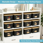 Bagnizer Small Plastic Storage Bins with Bamboo Lids 5.2qt Stackable Box Basket Pantry Decorative Containers Cute with Lable for Organizing Desktop Closet Office Black of 6 packs 10 * 7.2 * 4.1" - Image 3