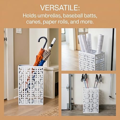 BEWBBAT Umbrella Holder Stand for Entryway, Square Metal Umbrella Rack, Freestanding Rectangular Hollow Rack for Home Office, 16 x 10 x 5 Inch, White - Image 3