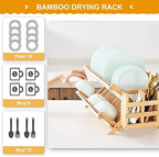 Bamboo Dish Drying Rack, 3-Tier Collapsible Wooden Dish Rack with Utensil Holder, Bamboo Dish Drainer Rack for Kitchen Counter 25pcs - Image 3