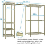 Ulif E10 Clothes Rack（With Stretchable Hanger Rod）Freestanding Clothing Racks for Hanging Clothes，Adjustable Closet Organizer System，Portable Garment Rack 73-97"W x 15" D x 72" H，Max Load 800LBS，Gold - Image 2